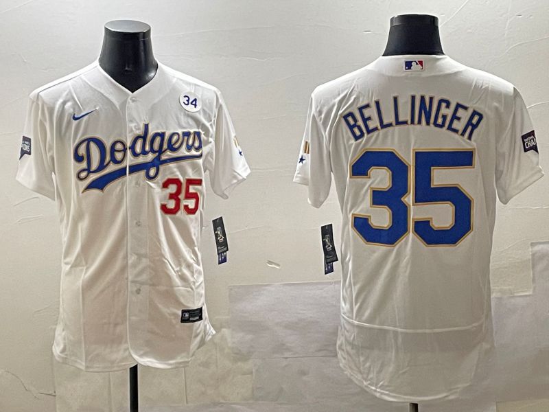 Men Los Angeles Dodgers 35 Bellinger White Gold Elite 2025 Nike MLB Jersey style 9